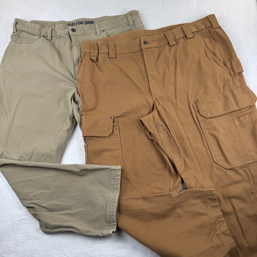 [Lot of 2] Duluth Trading Work Pants Mens 44x30 Khaki Brown Flex Fire Hose Cargo